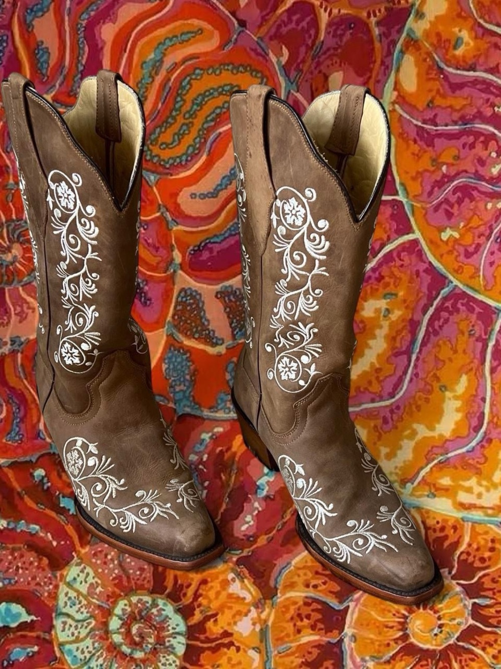 Women’s Brown Embroidered Western Heeled Boots